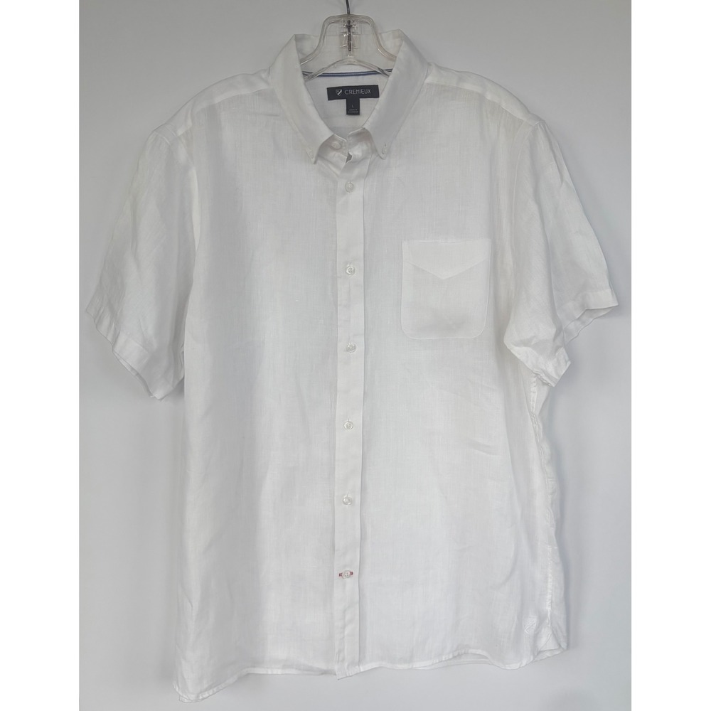 Cremieux Mens White 100% Linen Short Sleeve Button Down Shirt Size Large RN58909
